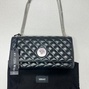 NWT Versace $1,700 Black Quilted Lambskin Leather Crossbody W. Dust Bag